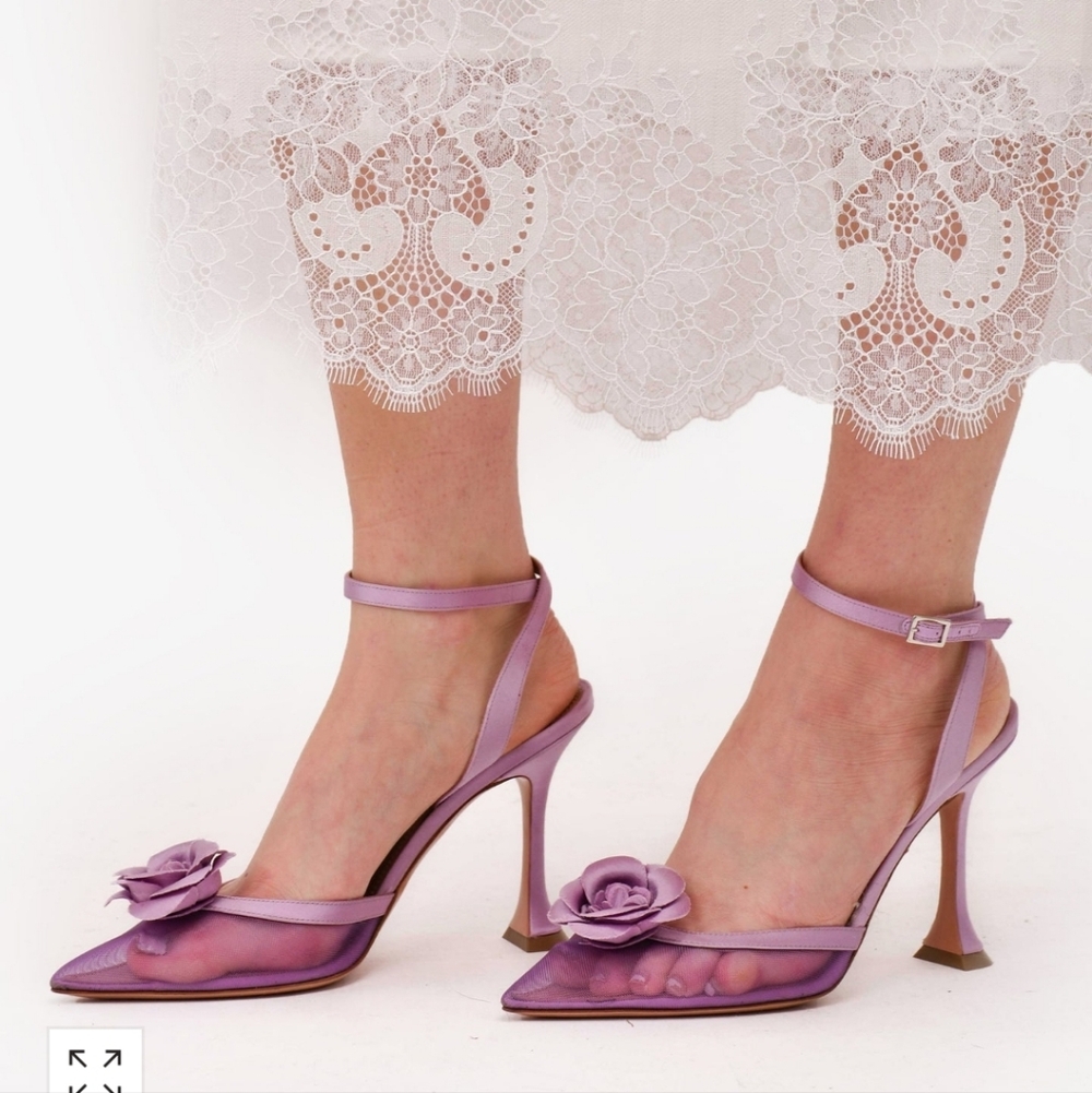Britt Netta Coco Purple Mesh Rosette Heels Size 35/US5